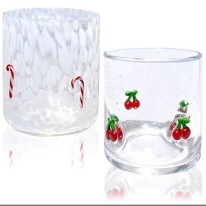 Icon Glass Cups 2Pc 14oz — Candy Cane & Cherry • Brand New • No Chips